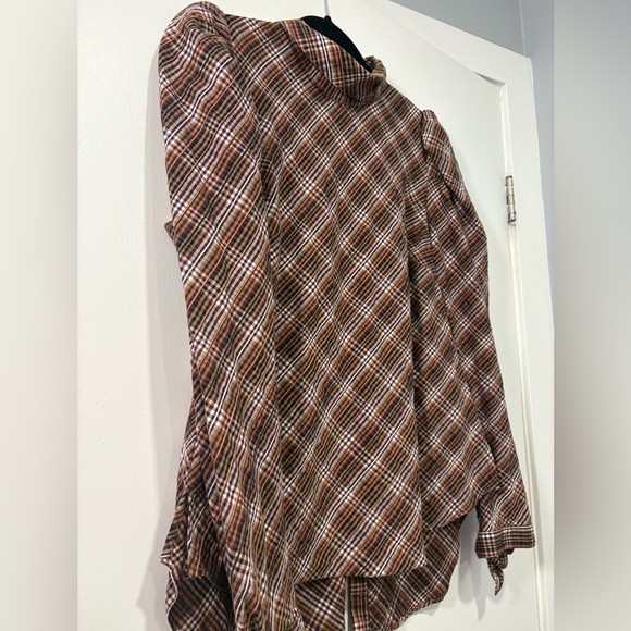 Veronica Beard Isabel Plaid Brown Grey Black White Women's Poof Sleeve Top M - Picture 2 of 13